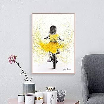 Amazon.co.jp: キャンバスに絵を描く女の子乗馬自転車抽象